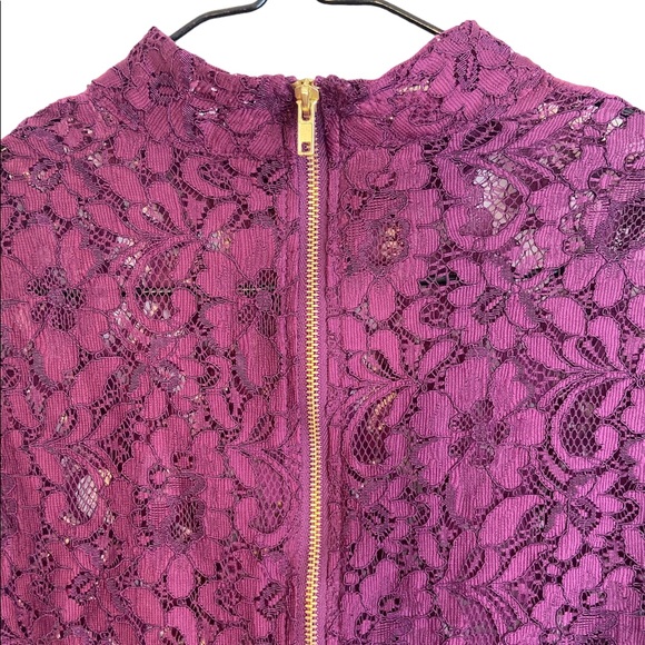 PURPLE LACE SEE-THROUGH LONG SLEEVE TOP, HIGH NECK WITH ZIPPER, SIZE SMALL - Picture 4 of 6